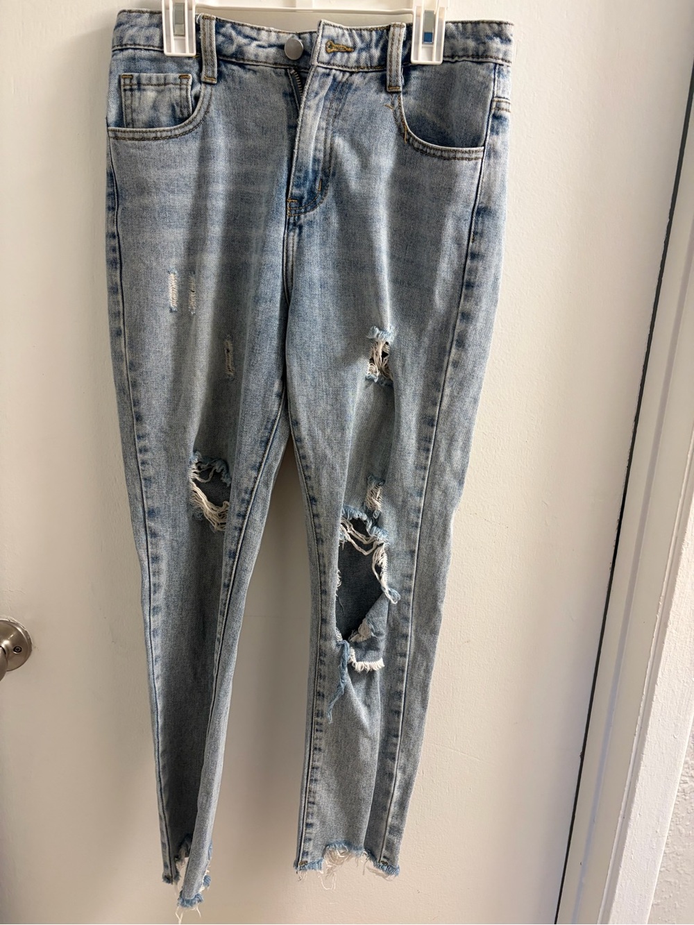 Princess Polly Washed Light Blue Ripped Skinny Jeans